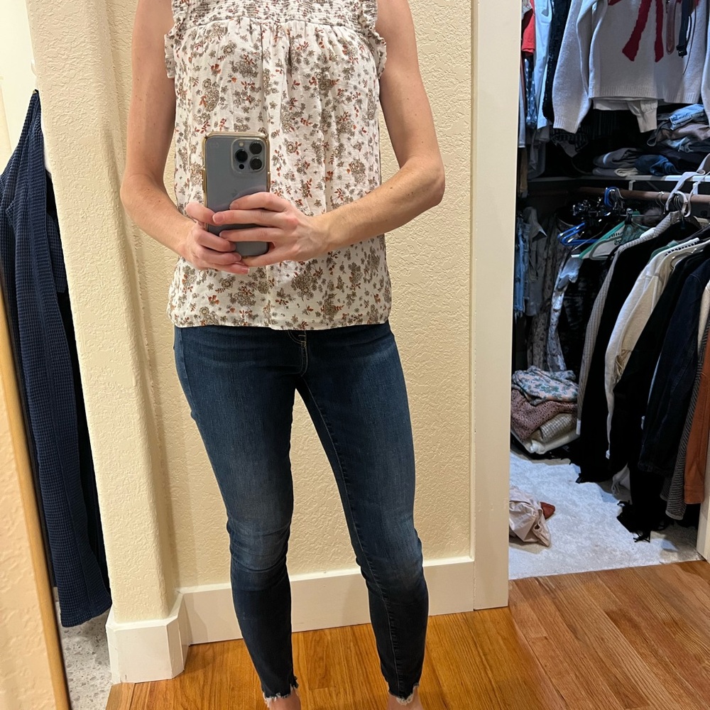 Ann Taylor White and Orange Floral Top